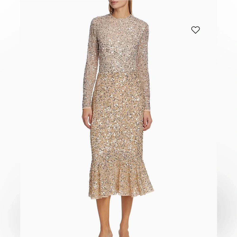 Adrianna papell 3/4 sleeves fully colorful sequins round neck midi dress - Picture 10 of 12